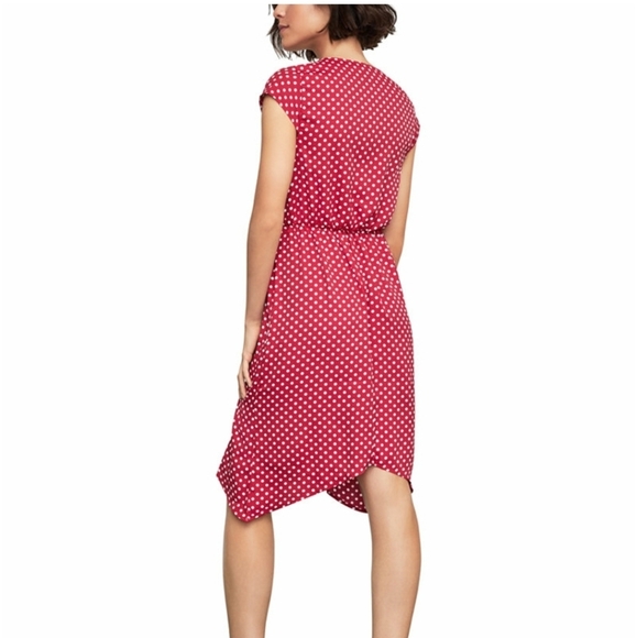 BCBG MAXAZRIA Red Polka-Dot Faux-Wrap Summer Party Dress - Picture 2 of 4